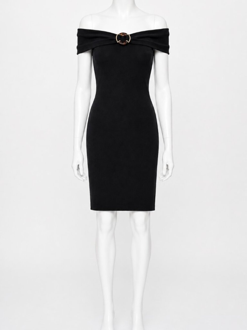 Gucci Black Off-the-Shoulder Buckle Midi Dress XS